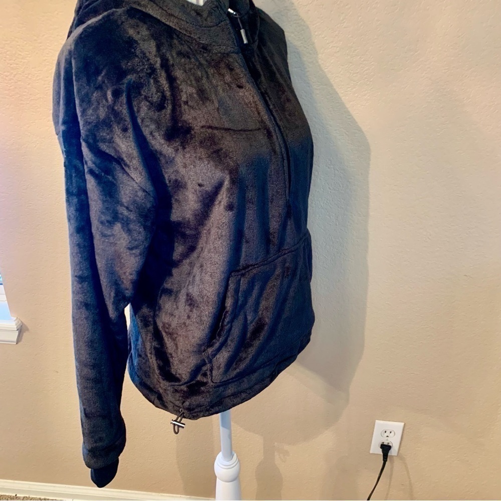 NWT Velour Hoodie Sweatshirt Medium 8/10 Black Super Soft w/ Thumbholes 1/4 Zip - Picture 5 of 16